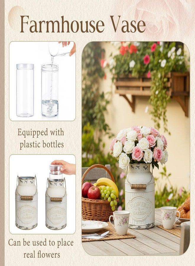 Glitinsel 2 Pcs Shabby Rustic Chic Vase White Metal Vase French Farmhouse Flower Bottle Decor with Handle Vintage Decor for Home Garden Office Farmhouse Kitchen(8.1 x 5.1 x 3.5 Inch) - Image 5